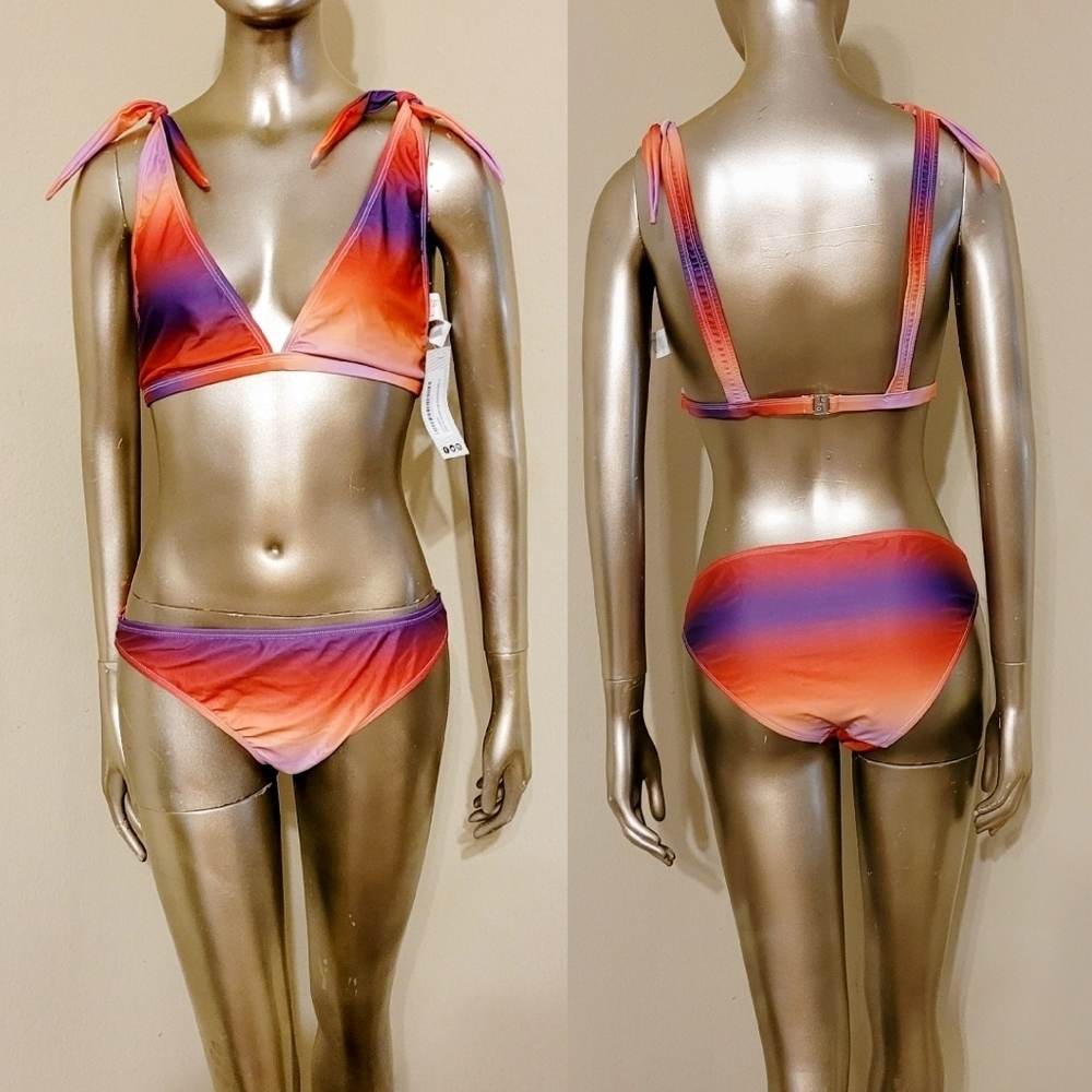 NWT Red Ombre Print Halter Top Bikini Set Size 10